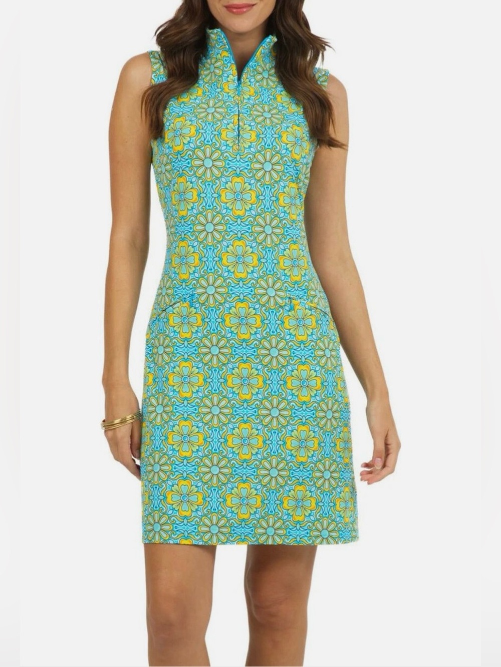 Ibkuhl Dress S Blue Yellow Athletic Quick Dry Sleeveless Gorp Tennis Golf